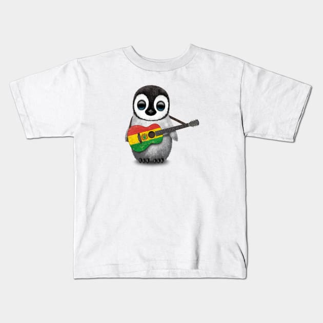 Baby Penguin Playing Bolivian Flag Guitar Kids T-Shirt by jeffbartels